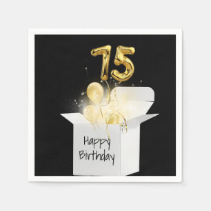 75th Birthday Gold Balloons In White Box  Napkin