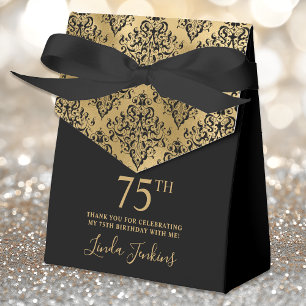 75th Birthday Gold Damask Thank You  Favour Box