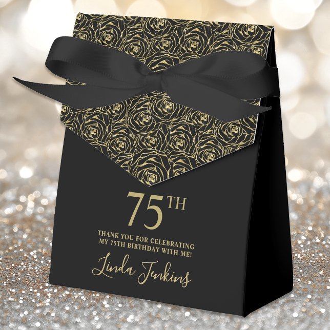 75th Birthday Gold Glitter Roses Thank You  Favour Box (Creator Uploaded)