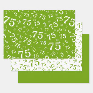 75th Birthday Green & White Number Pattern 75 Wrapping Paper Sheet