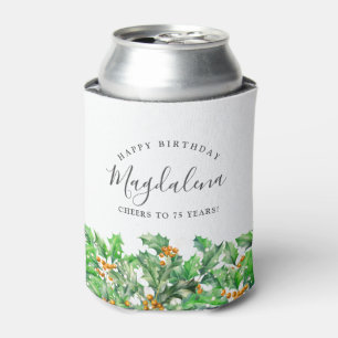 75th Birthday Holly December Birth Flower Custom Can Cooler