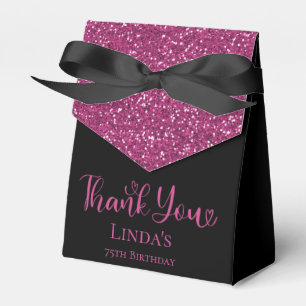 75th Birthday Hot Pink Glitter Black Thank You Favour Box