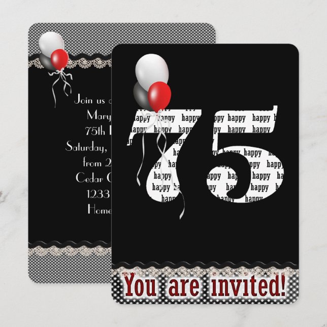 75th Birthday Invitation (Front/Back)