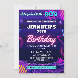 75th birthday invitation 90s themed Retro