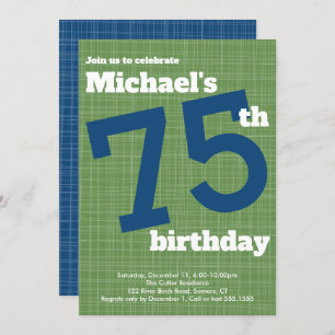 75th Birthday Invitation Blue with Green Accent,