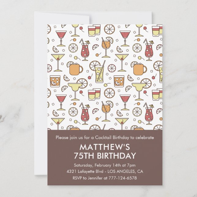 75th birthday invitation Cocktail Stylish Pattern  (Front)