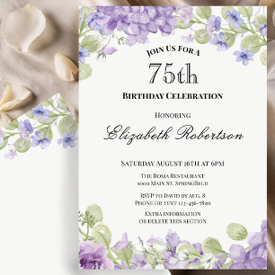 75th Birthday Invitation Elegant Purple Floral