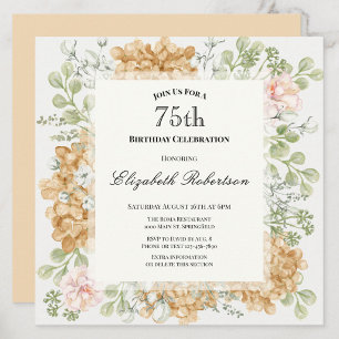 75th Birthday Invitation in Elegant Autumn Colours
