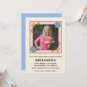 75th birthday invitation Retro Groovy Blue Floral