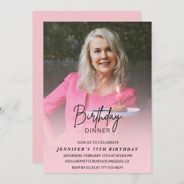 75th birthday invitations Birthday Dinner Photo (Front/Back)