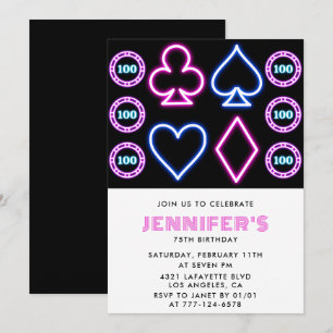 75th birthday invitations Casino theme Poker Girl