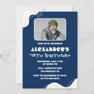 75th birthday invitations Men Photo Simple Navy 