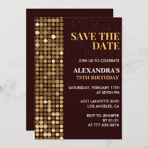 75th birthday invitations Save the date Gold