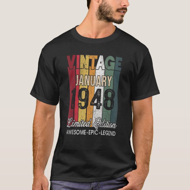 75th Birthday   January 1948   75 Yrs Old T-Shirt (Front)