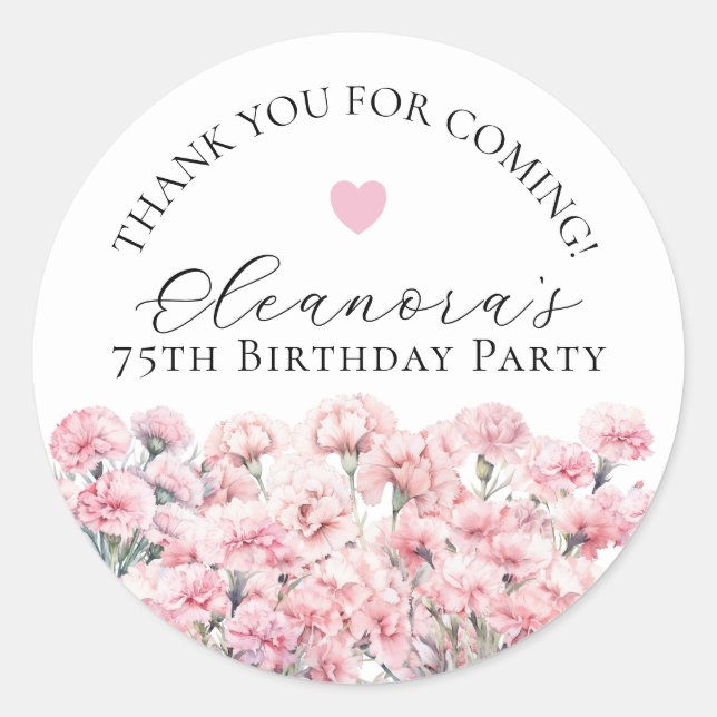 75th Birthday January Birth Flower Custom Favor Classic Round Sticker (Front)