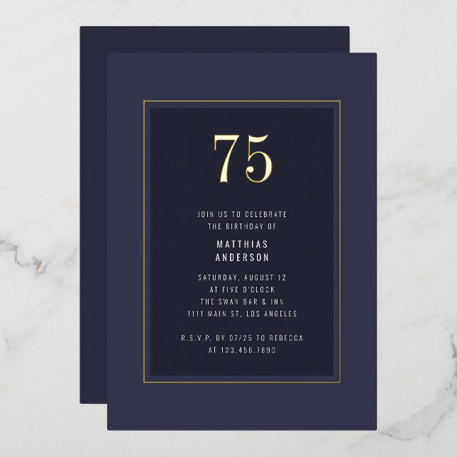 75th Birthday Minimal Elegant Dark Gold Frame (Front/Back)