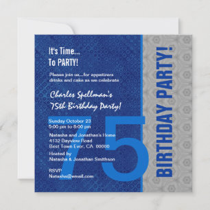 75th Birthday Modern Blue and Silver S305 Invitation