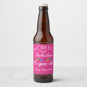 75th Birthday Most Fabulous Colourful Gems Pink Beer Bottle Label