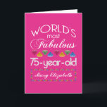 75th Birthday Most Fabulous Colourful Gems Pink Card<br><div class="desc">Celebrate the milestone birthday of your favourite senior citizen with this fun gift reminding them of how fabulous they are. White and grey lettering on deep pink background. Colourful diamond-cut gems in rainbow tones serve as accent. Customise with names, initials or other text. This series is in increments of 5...</div>