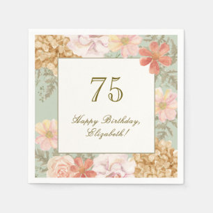 75th Birthday Napkin Autumn Color Floral Sage