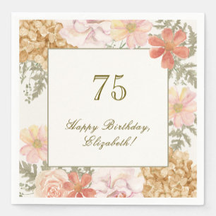 75th Birthday Napkin Autumn Colour Floral Ivory