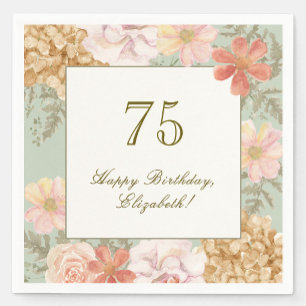 75th Birthday Napkin Autumn Colour Floral Sage