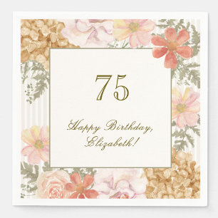 75th Birthday Napkin Autumn Colour Floral Stripe