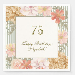 75th Birthday Napkin Autumn Colour Floral Stripe