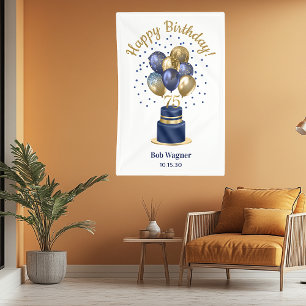 75th Birthday Navy Blue Balloon Cake Banner