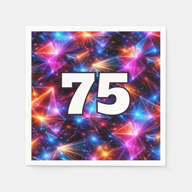 75th Birthday Neon Polygon Abstract  Napkin (Front)