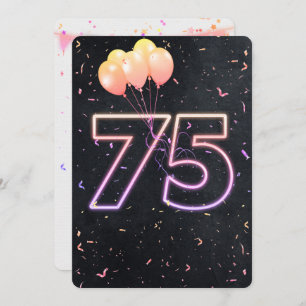 75th Birthday Neon Sign On Black Invitation