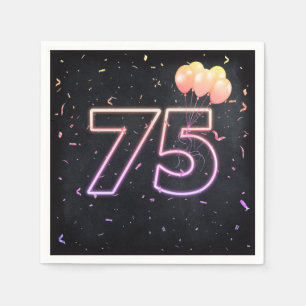 75th Birthday Neon Sign On Black Napkins