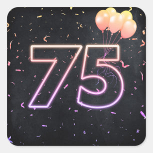 75th Birthday Neon Sign On Black Square Sticker