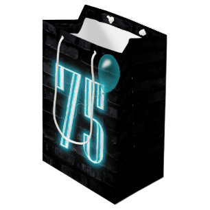 75th Birthday Neon Sign on Brick  Medium Gift Bag