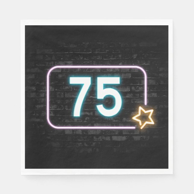 75th Birthday Neon Sign On Brick  Napkin (Front)