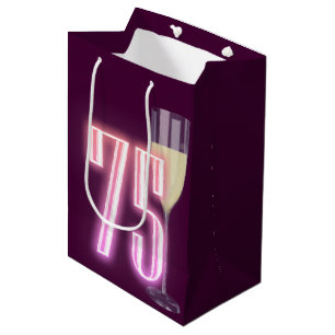 75th Birthday Neon Sign with Wine Medium Gift Bag