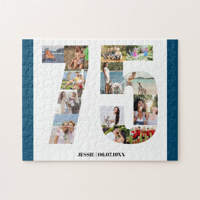 75th Birthday Number 75 Custom Photo Collage Jigsaw Puzzle (Horizontal)