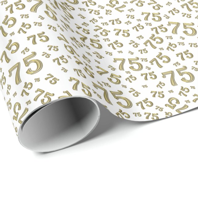 75th Birthday Number Pattern 75 Gold and White Wrapping Paper (Roll Corner)