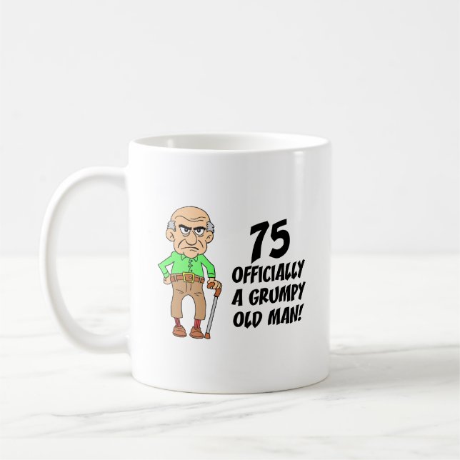 75th Birthday Officially Grumpy Old Man Coffee Mug (Left)