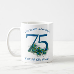 75th Birthday Or Anniversary Peacock Feather Coffee Mug