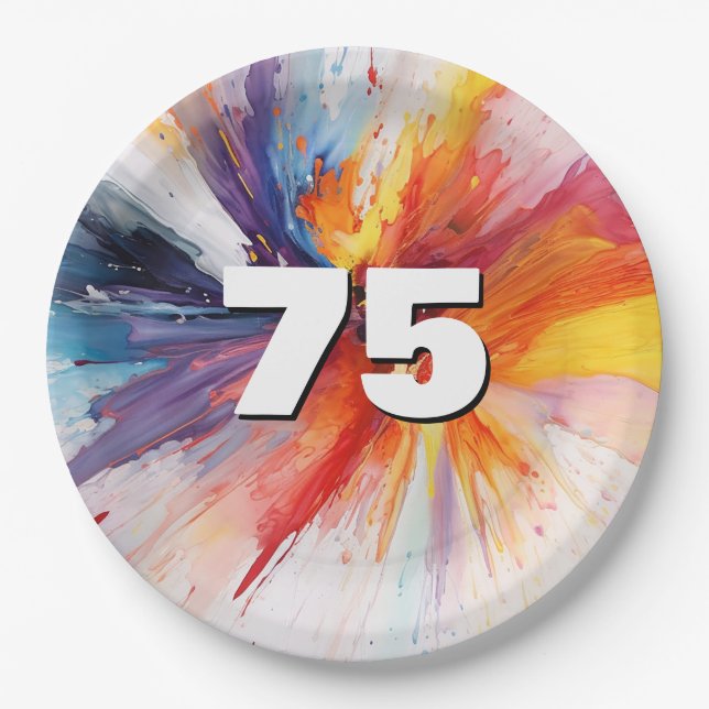 75th Birthday Paint Blast  Paper Plate (Front)
