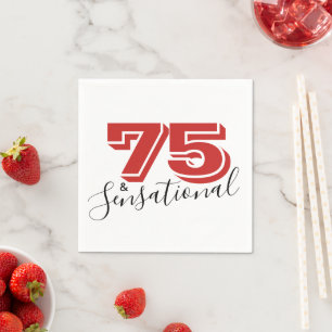 75th Birthday Party 75 & SENSATIONAL Red Modern  Napkin