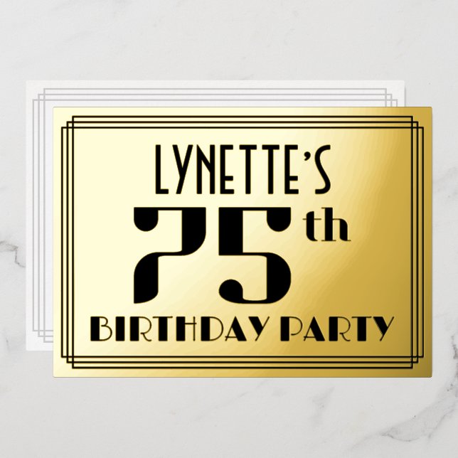 75th Birthday Party: Art Deco Look “75” and Name (Front/Back)
