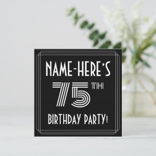 75th Birthday Party: Art Deco Style w/ Custom Name Invitation