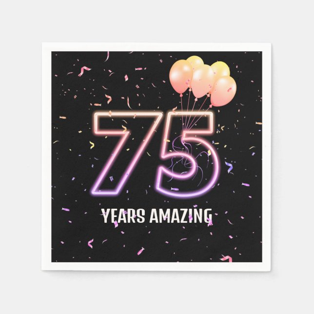 75th Birthday Party Balloons and Confetti Napkin (Front)