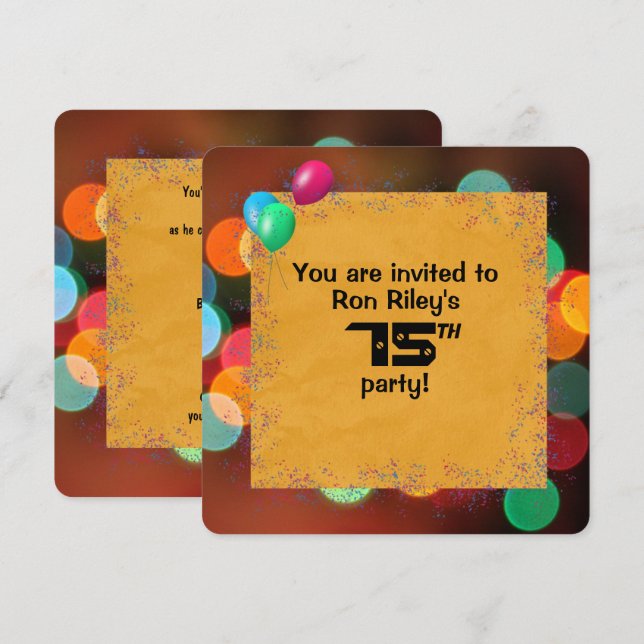 75th Birthday Party Bash Invitation (Front/Back)