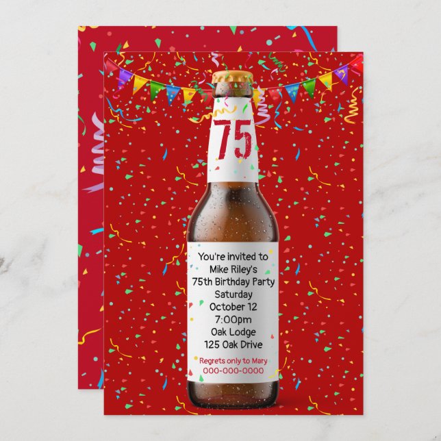 75th Birthday Party Beer Bottle Invitation (Front/Back)