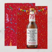 75th Birthday Party Beer Bottle Invitation