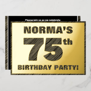 75th Birthday Party — Bold, Faux Wood Grain Text