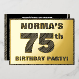 75th Birthday Party — Bold, Faux Wood Grain Text